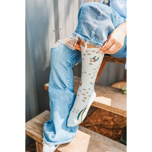 Cosmic Cowgirl Light Blue Performance Boot Socks