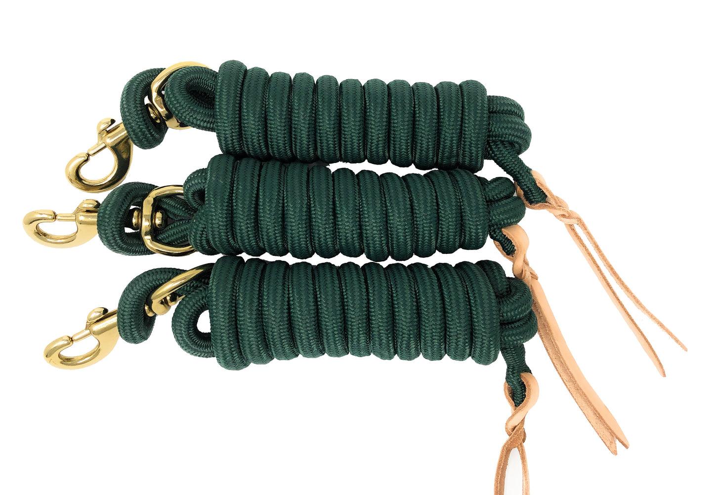 AJ Tack 9 Foot Nylon Lead Rope with Leather Popper - Set of 3