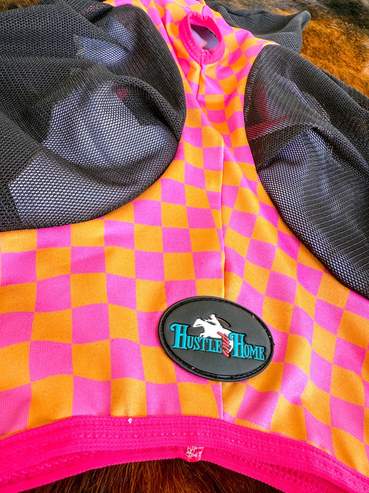 Checks Out (Pink/Orange) Fly Mask