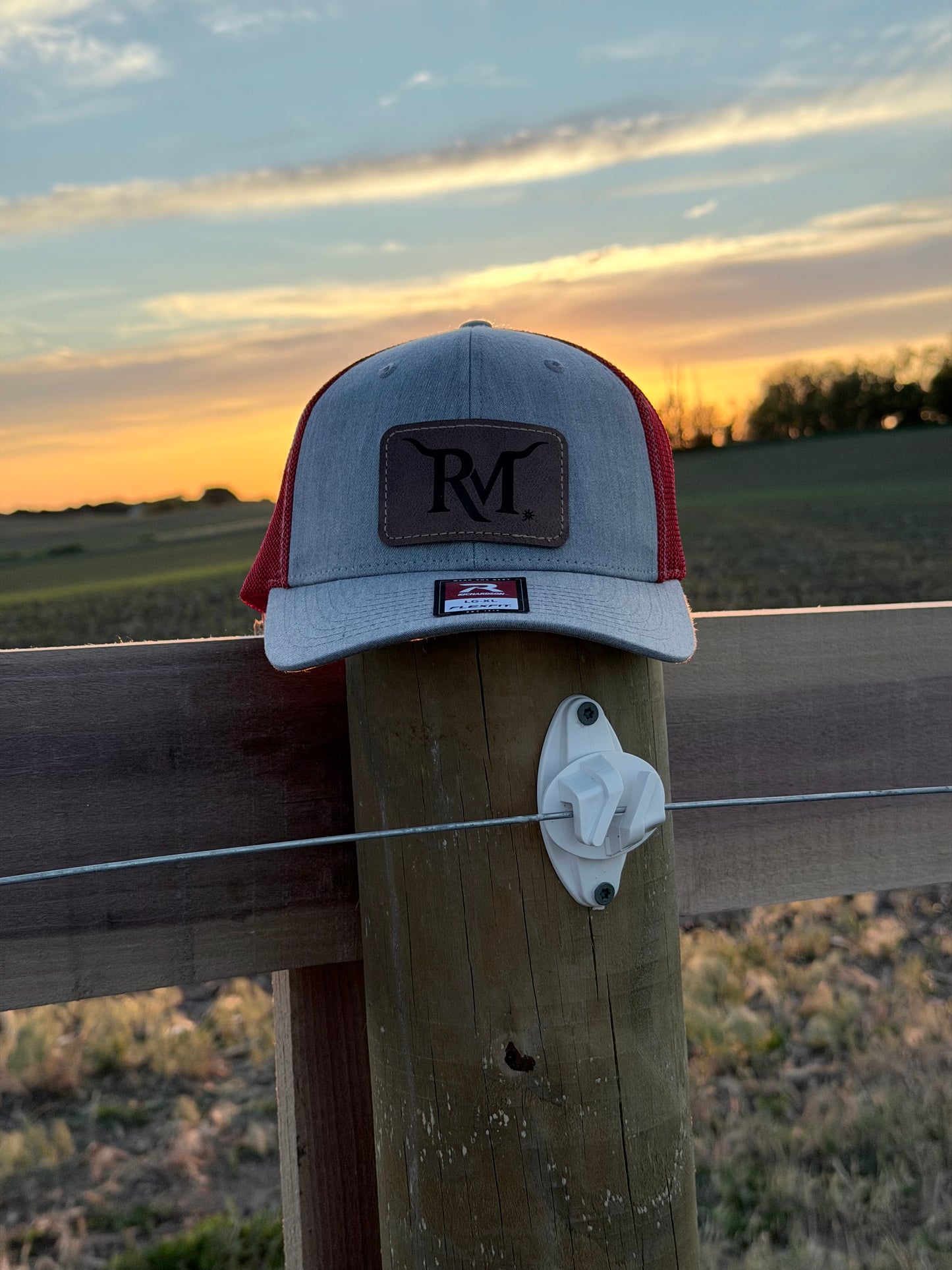 Gray/Red Fitted L/XL Leather Patch Cap