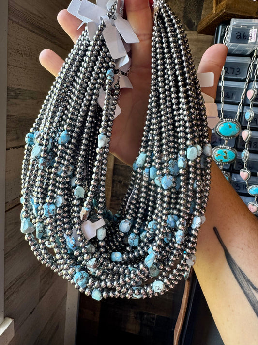 Golden Hill Turquoise & Sterling Silver Pearl Necklace – 16" + Extender