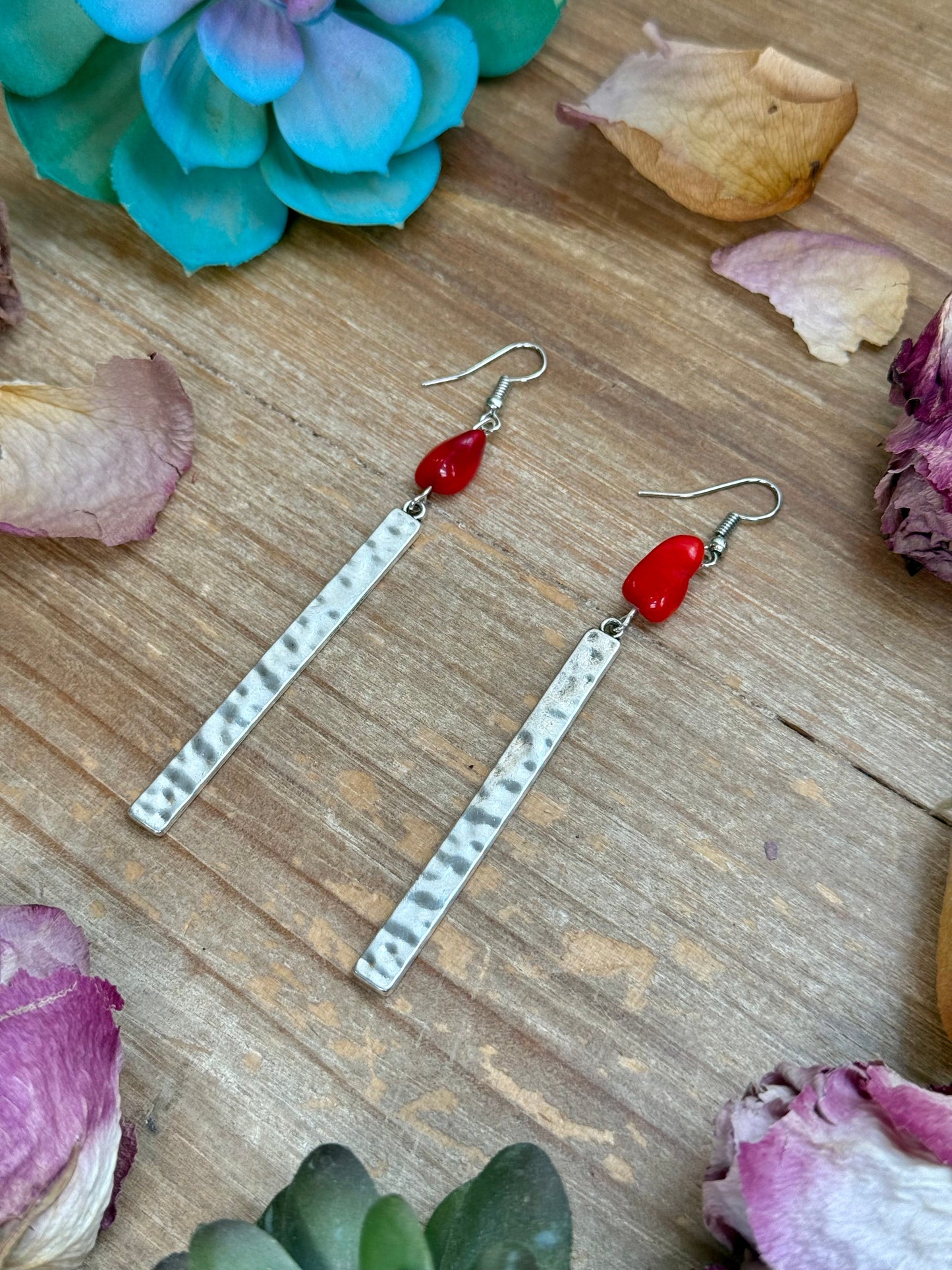 Dyed Coral Earrings – Silver Plated Hook & Dangle