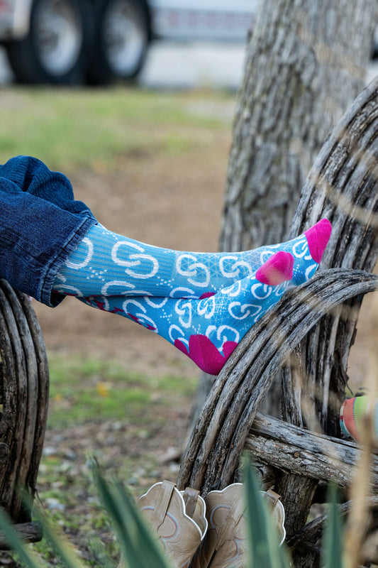 High Maintenance Cowgirl Sky Blue Performance Boot Socks