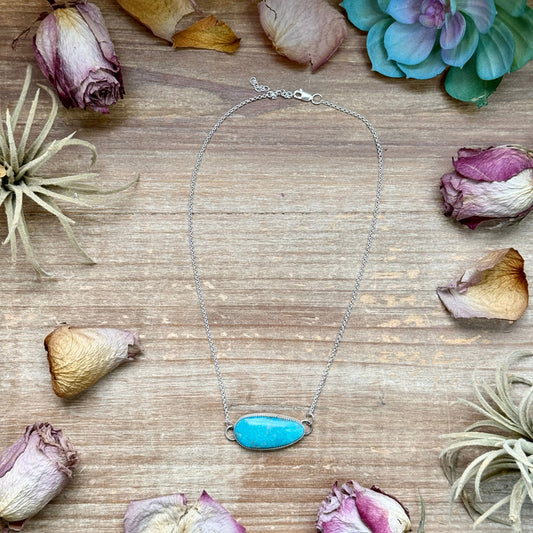 Sterling Silver Chain Necklace with Freeform Turquoise Pendant – 16”