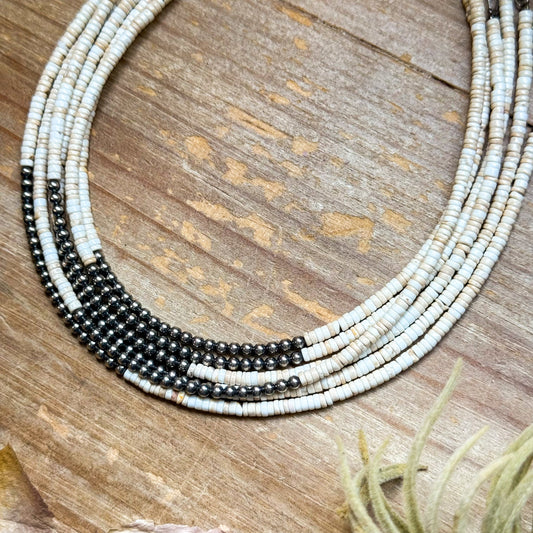 3 mm Sterling Silver Pearls choker on white 3mm magnesite