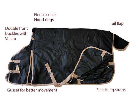 AJ Tack 1200D Waterproof Turnout Horse Blanket with Neck Rug - Black