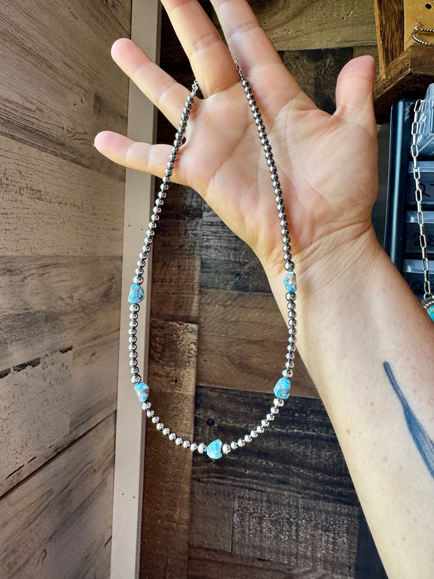 Golden Hill Turquoise & Sterling Silver Pearl Necklace – 16" + Extender