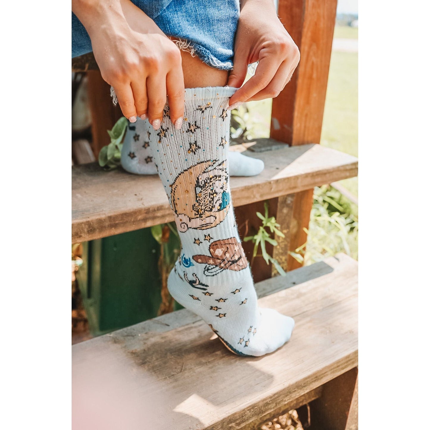 Cosmic Cowgirl Light Blue Performance Boot Socks
