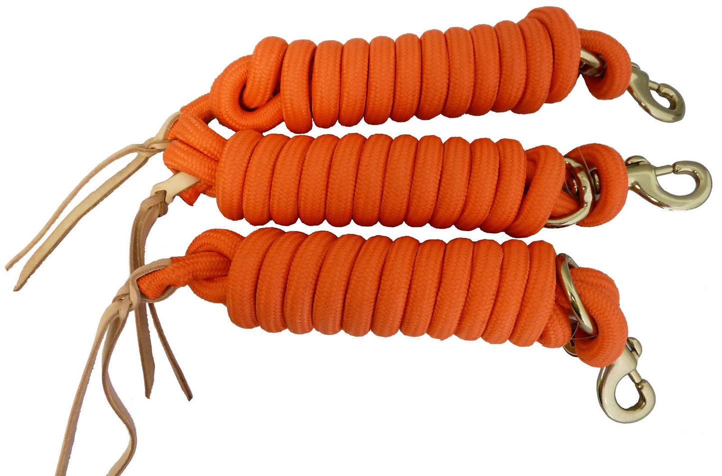 AJ Tack 9 Foot Nylon Lead Rope with Leather Popper - Set of 3