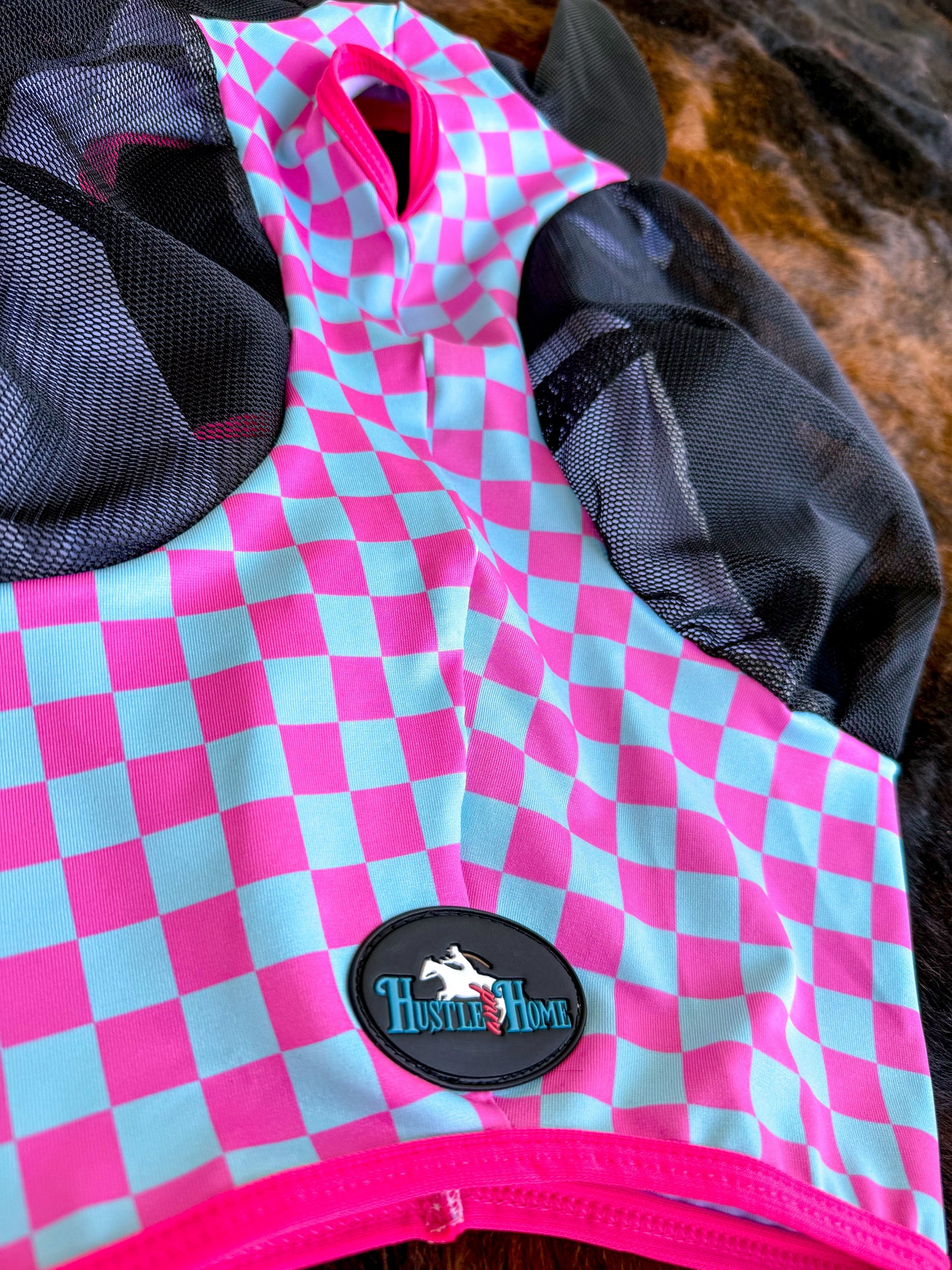Checks Out (Pink/Turquoise) Fly Mask