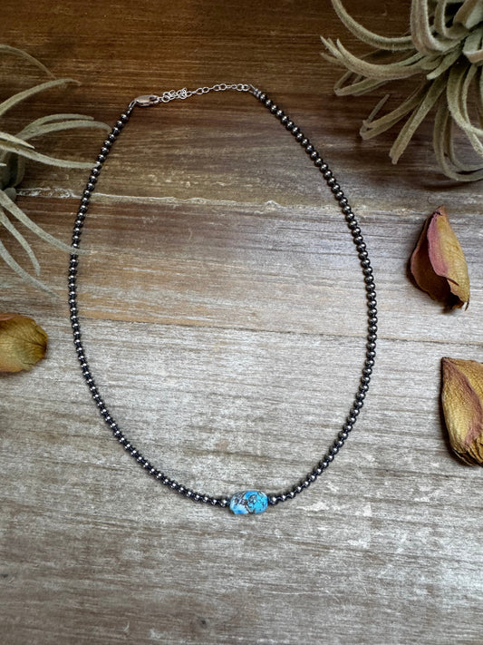 Golden Hill Turquoise Choker – Sterling Silver Pearls