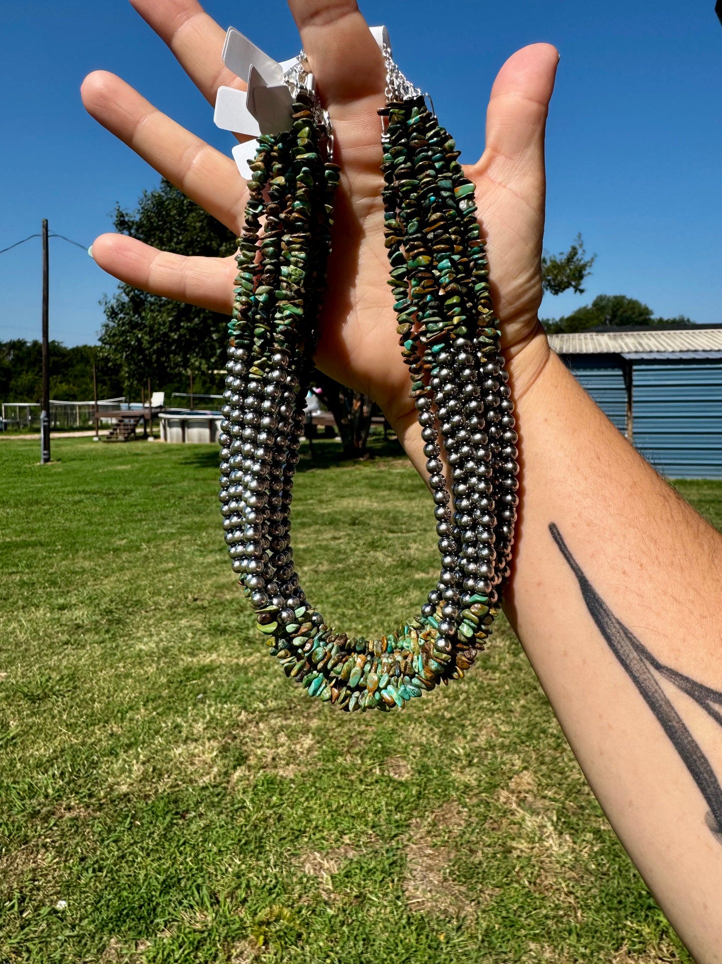 Sterling Silver Pearl & Turquoise Necklace – 16" + Extender