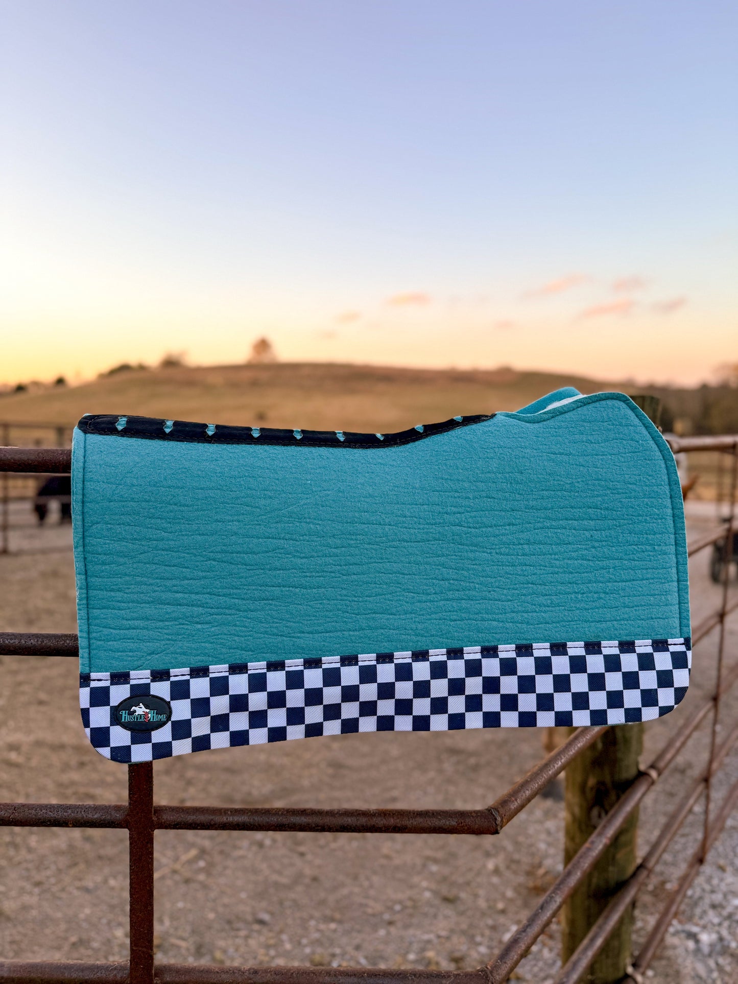 Turquoise Checks Out Wool Saddle Pad (Open Front)