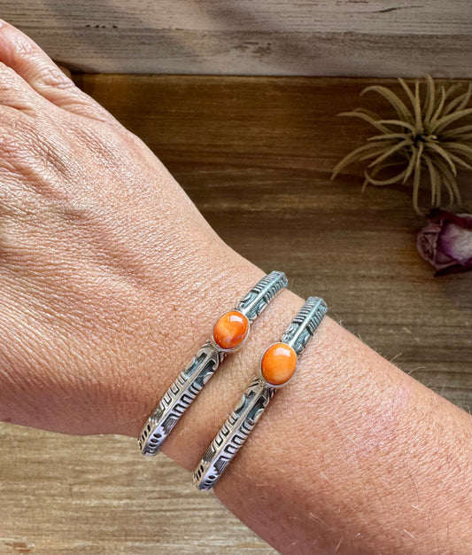 Orange Spiny Oyster Cuff Bracelet – Sterling Silver