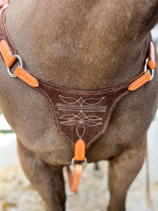 Chocolate Suede Bootstitch Breast Collar