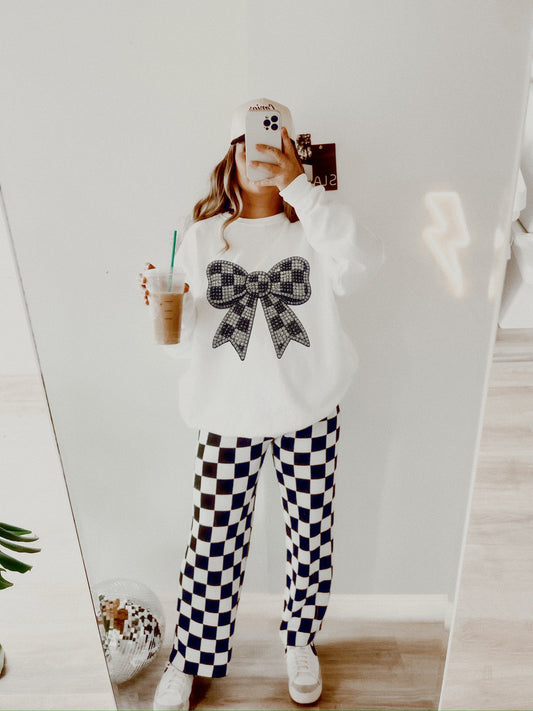BEDAZZLED CHECKERED BOW