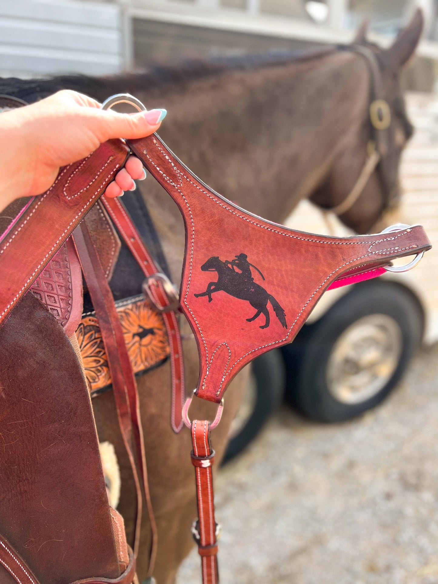 Chocolate Suede Bootstitch Breast Collar