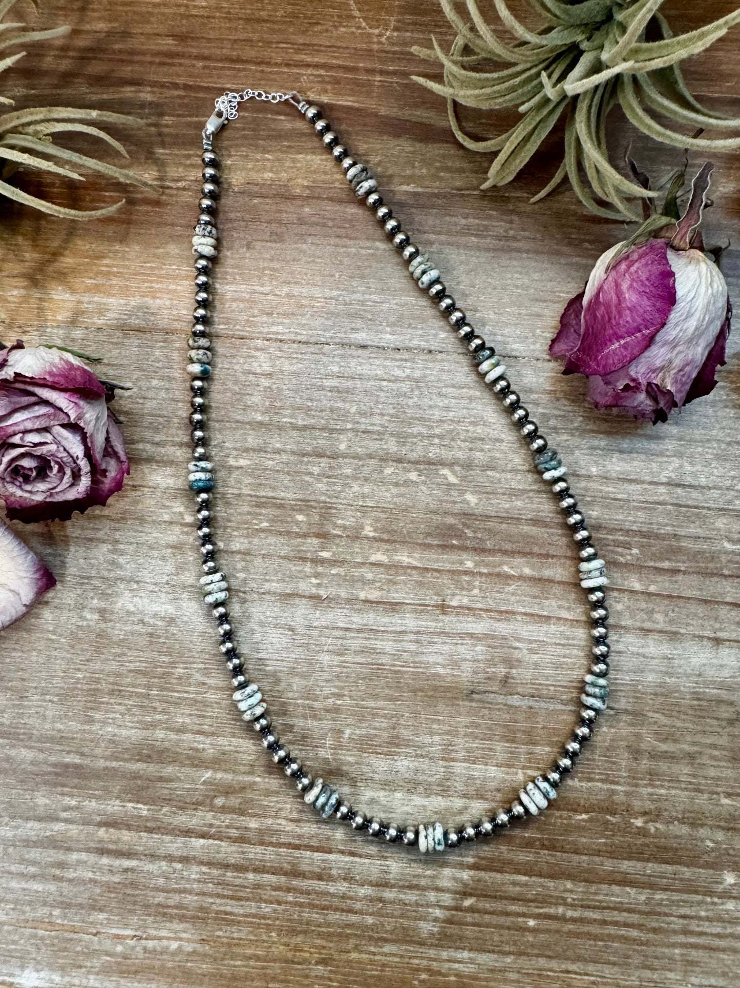 Azurite & Sterling Silver Pearl Necklace – 5mm - 19"