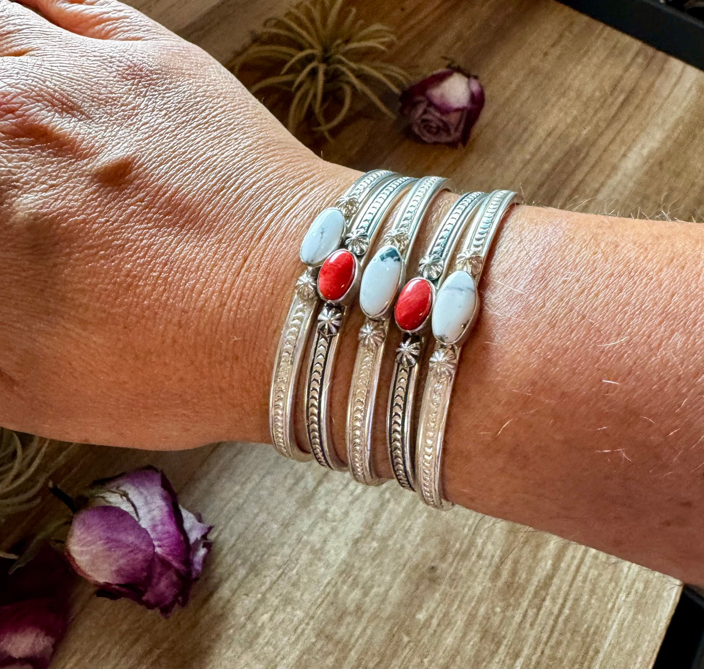 White Buffalo or Red Spiny Cuff Bracelet – Sterling Silver