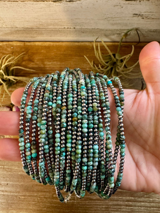 African Turquoise & Sterling Silver Pearl Choker – 3mm