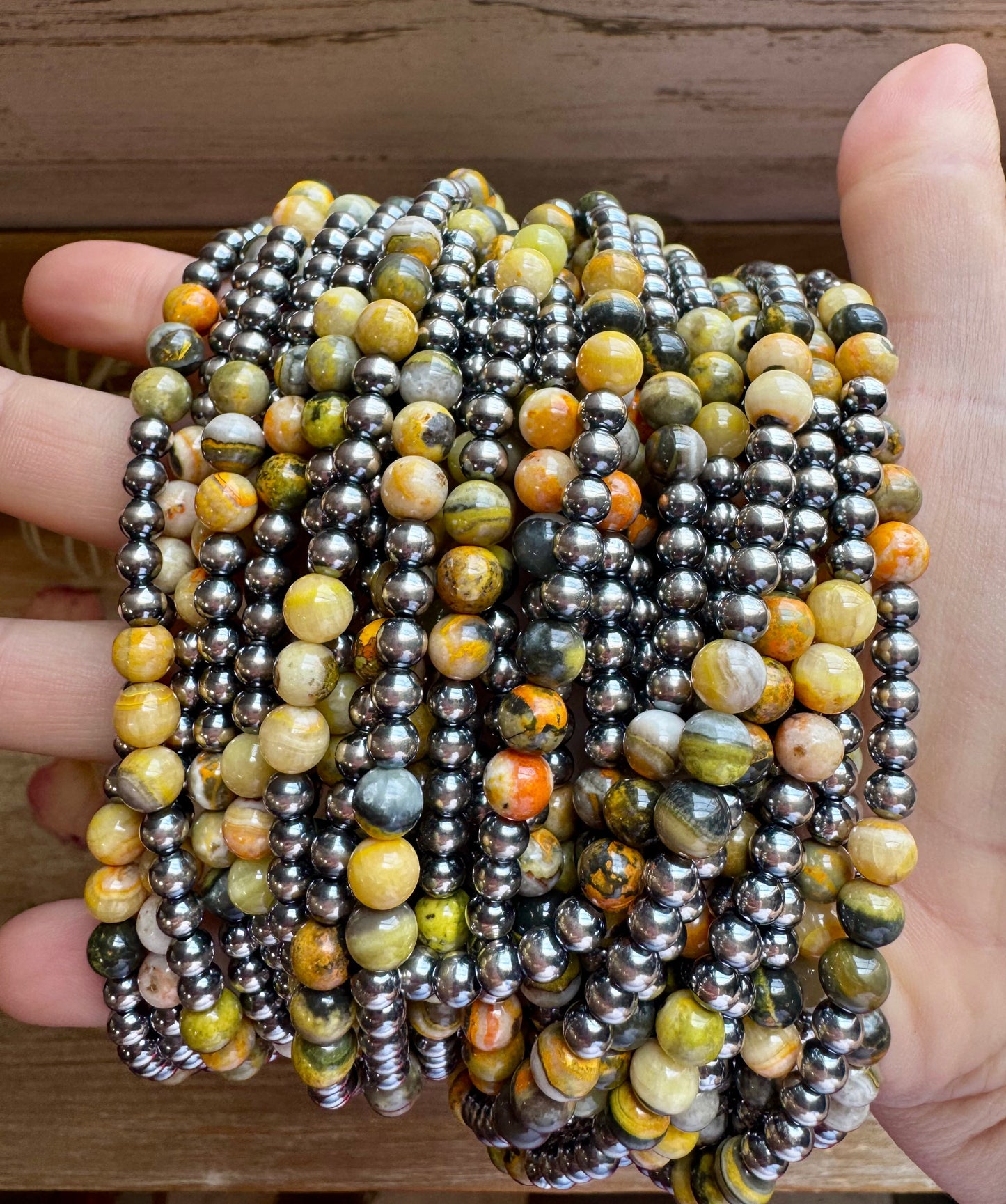 18-Inch Sterling Silver Pearl & Bumblebee Jasper Necklace