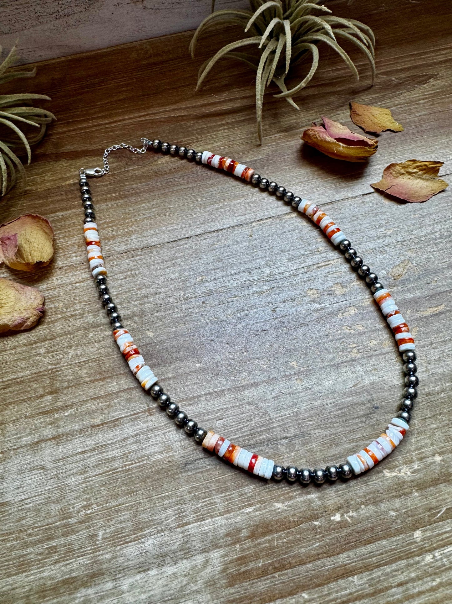 17-Inch Sterling Silver Pearl & Spiny Oyster Necklace