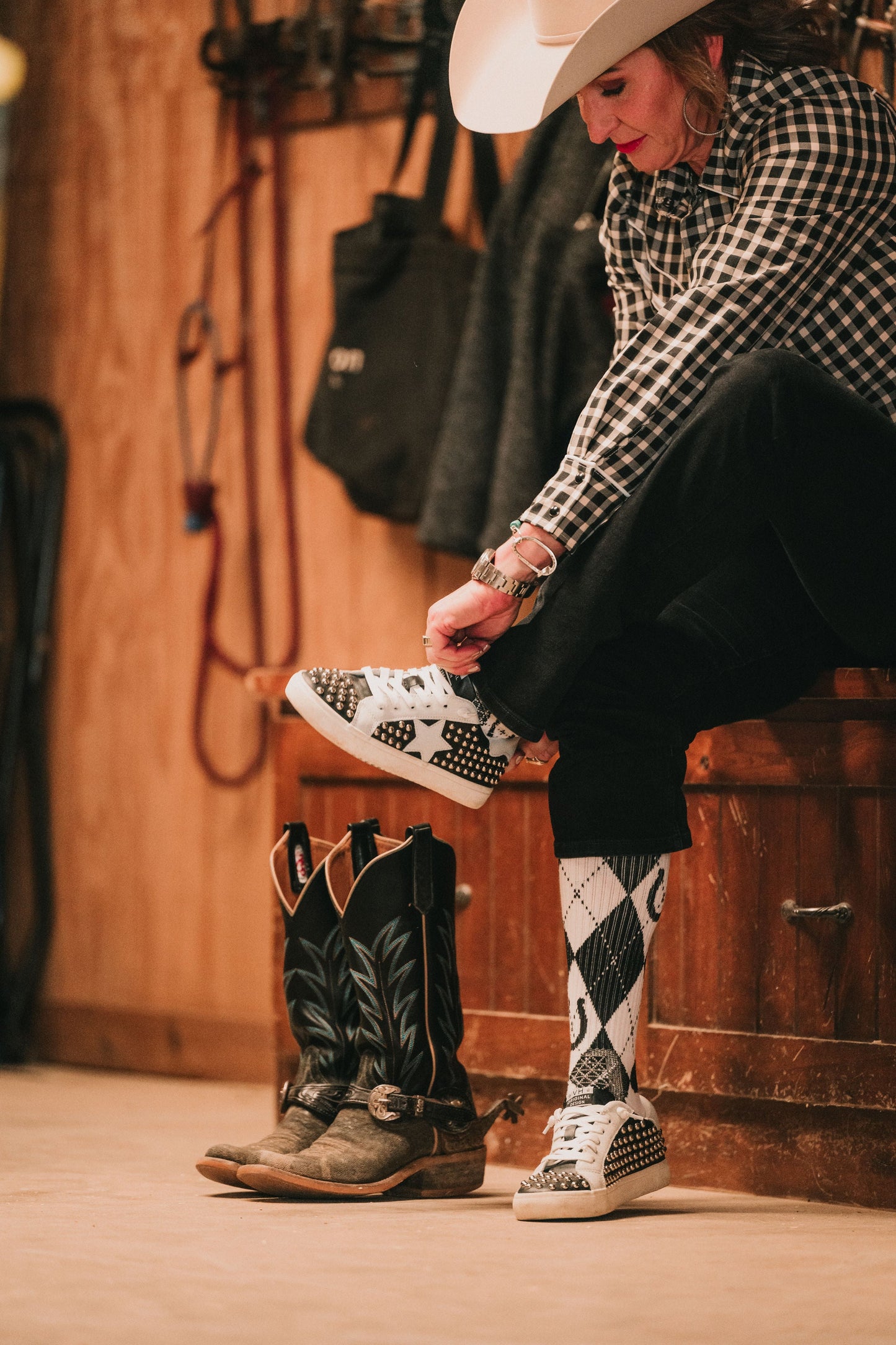 Lucky Argyle Blk/White Performance Boot Socks