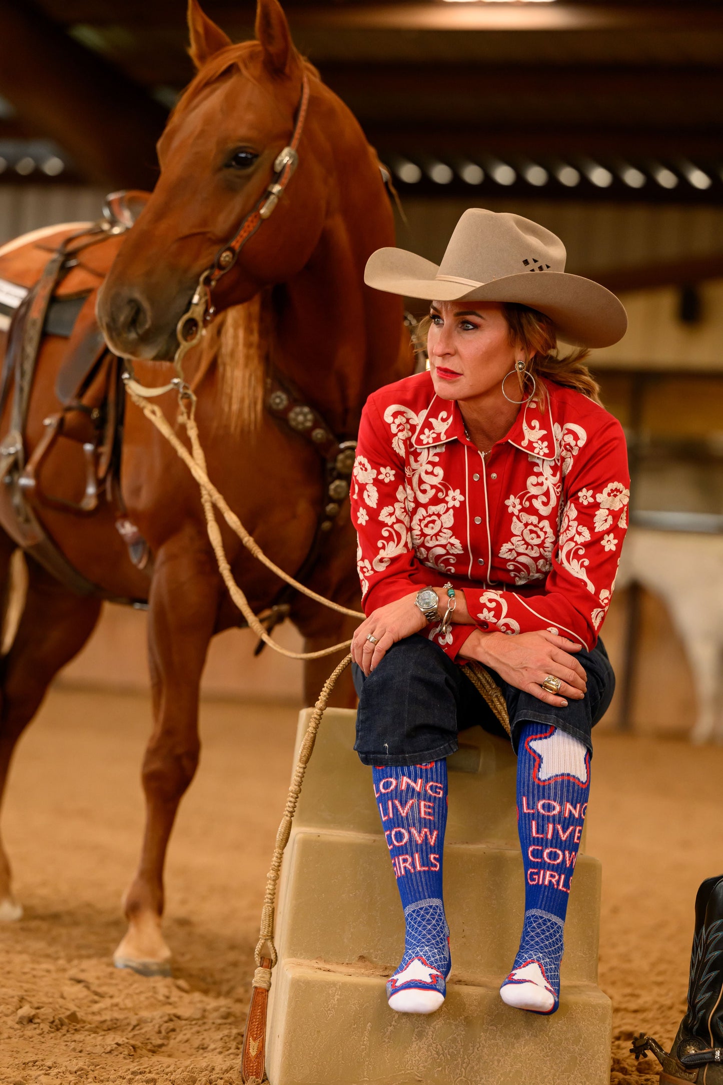 Long Live Cowgirls Red/Blue Performance Boot Socks