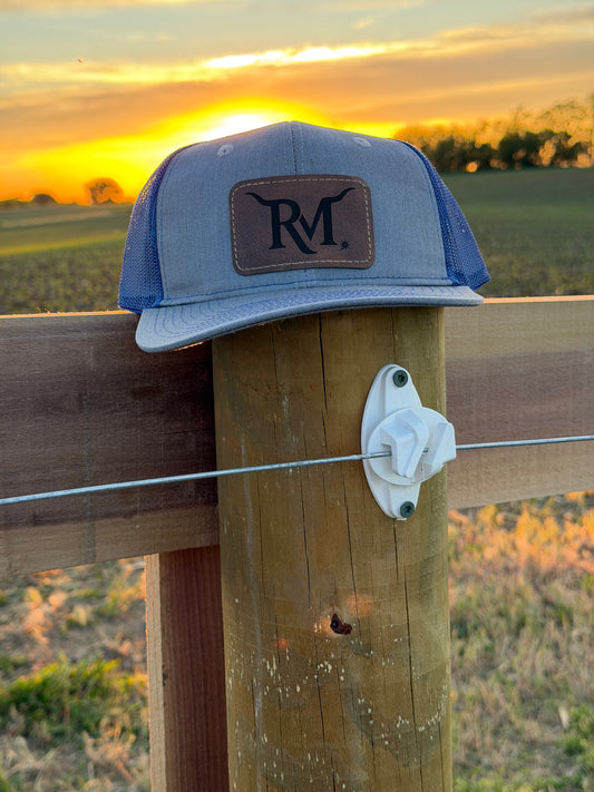 Gray/Blue Leather Patch Cap