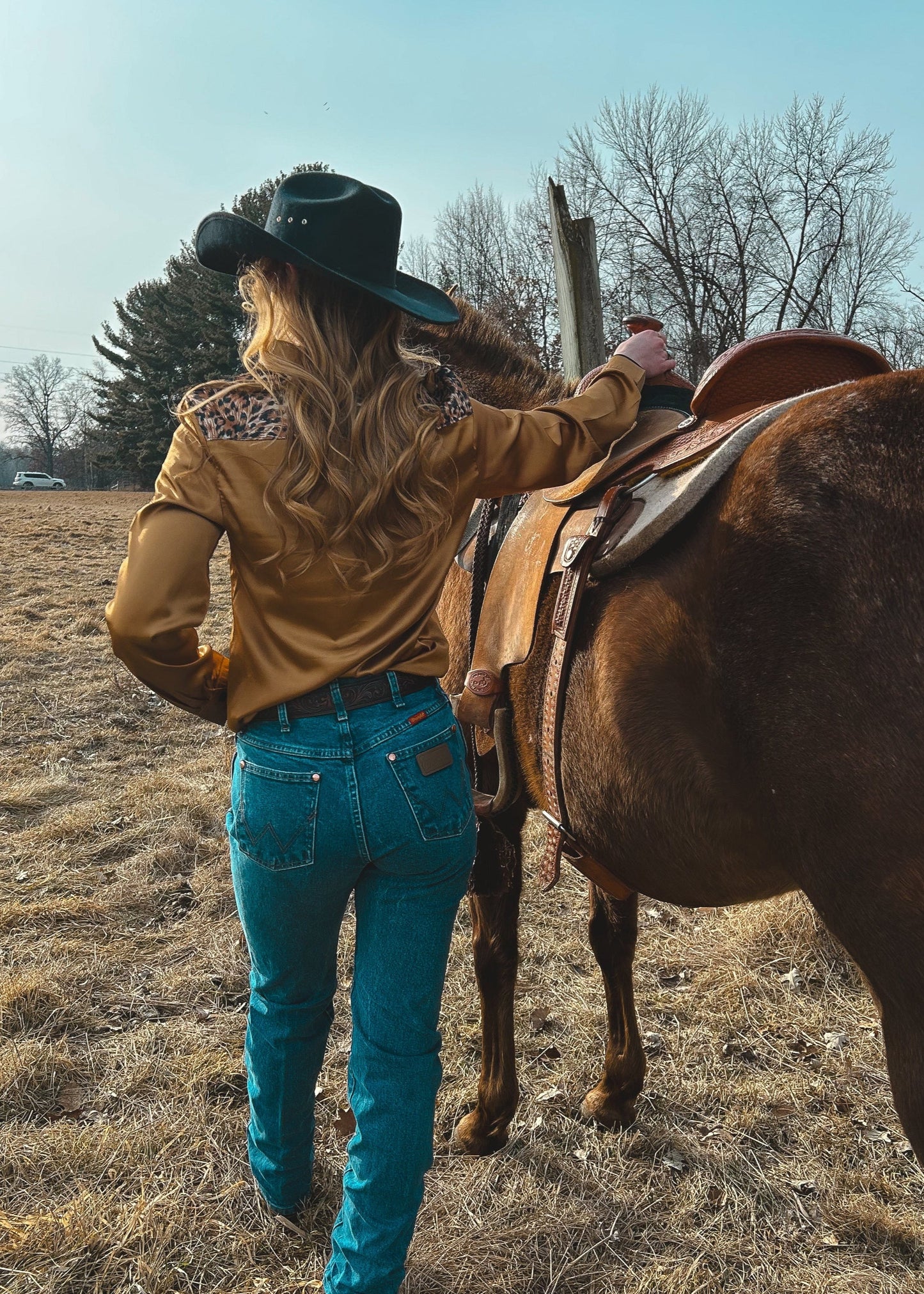 Gold Leopard Satin Rodeo Shirt