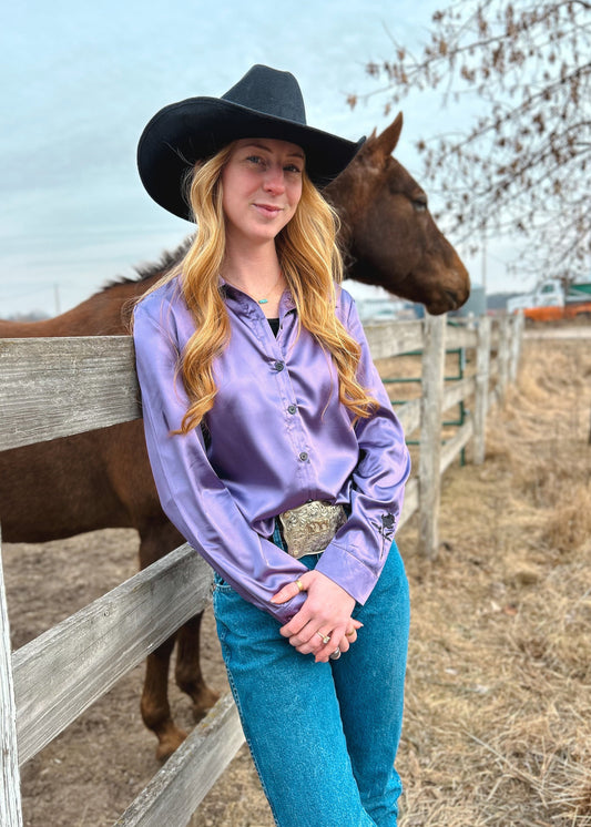 Lilac Leopard Satin Rodeo Shirt