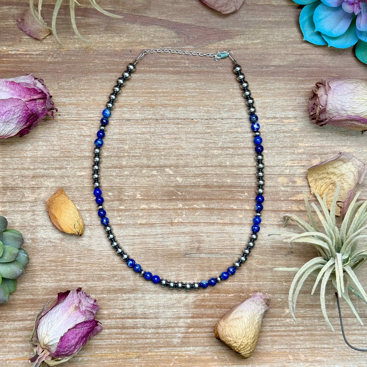 Lapis & Sterling Silver Saucer Necklace – 16” + Extender – 6 mm Lapis