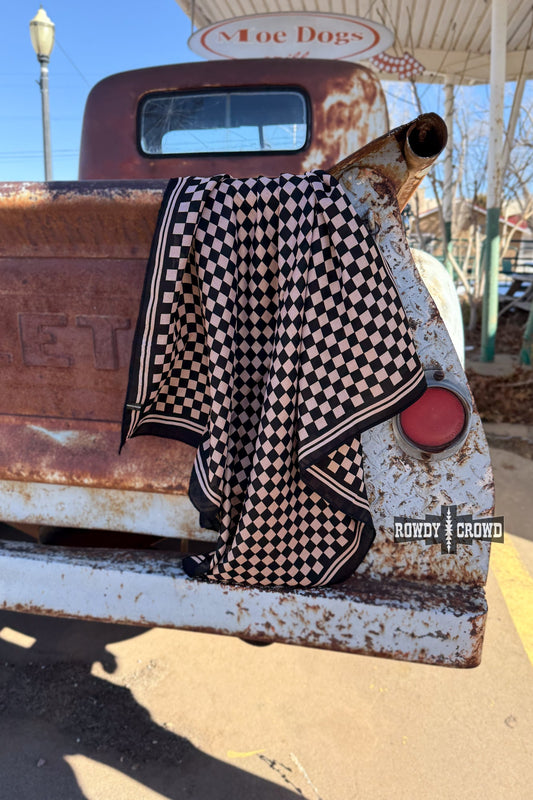 DS SMALL Tan Checkered Out Wild Rag/ Scarf