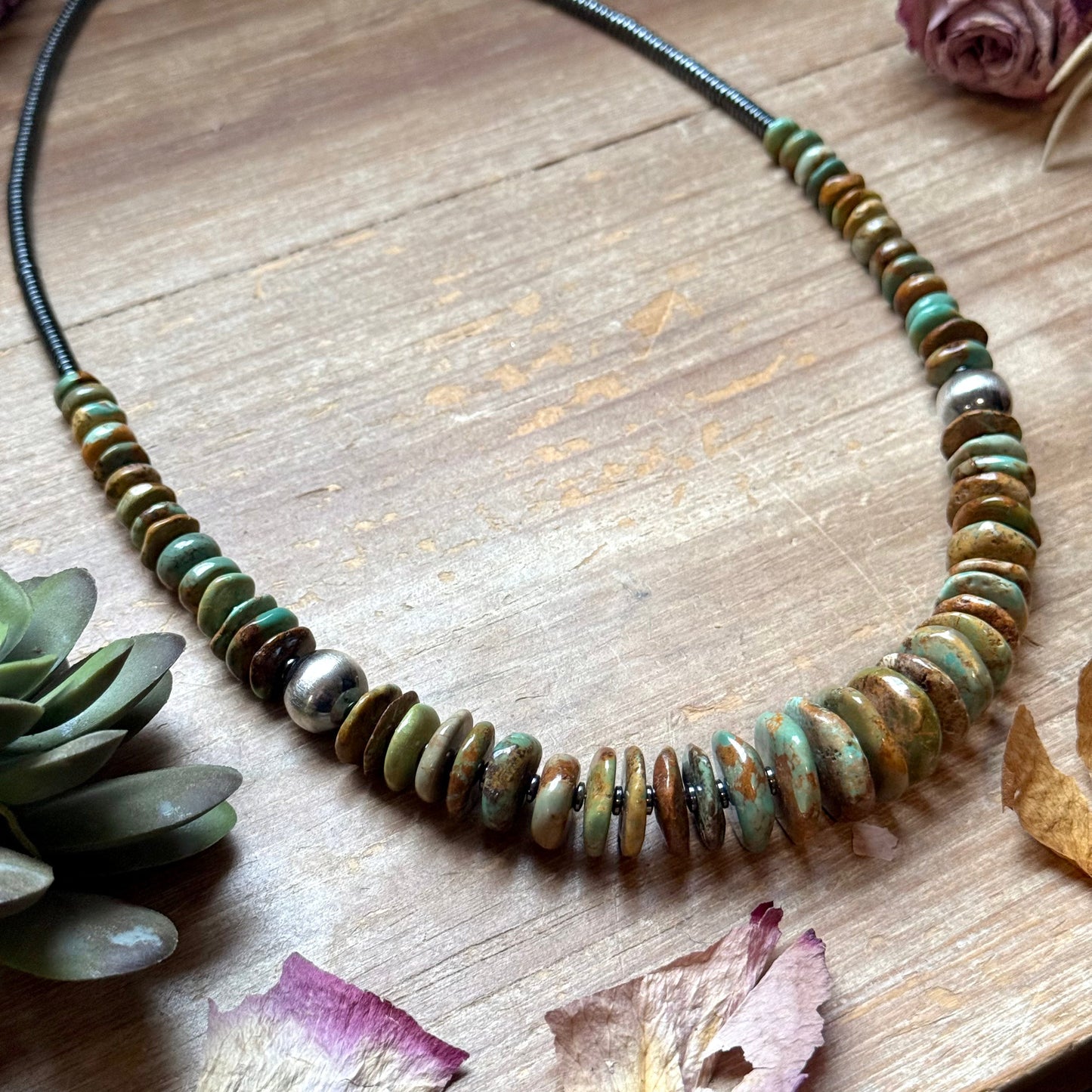 Green Turquoise & Black Hematite Necklace – 23.5”