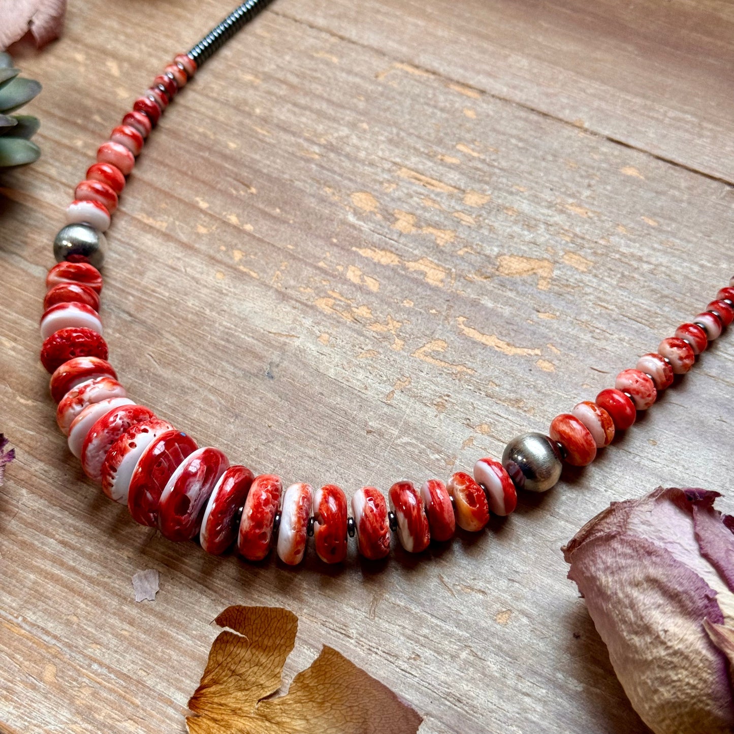 Red Spiny Oyster & Black Hematite Necklace – 23.5”