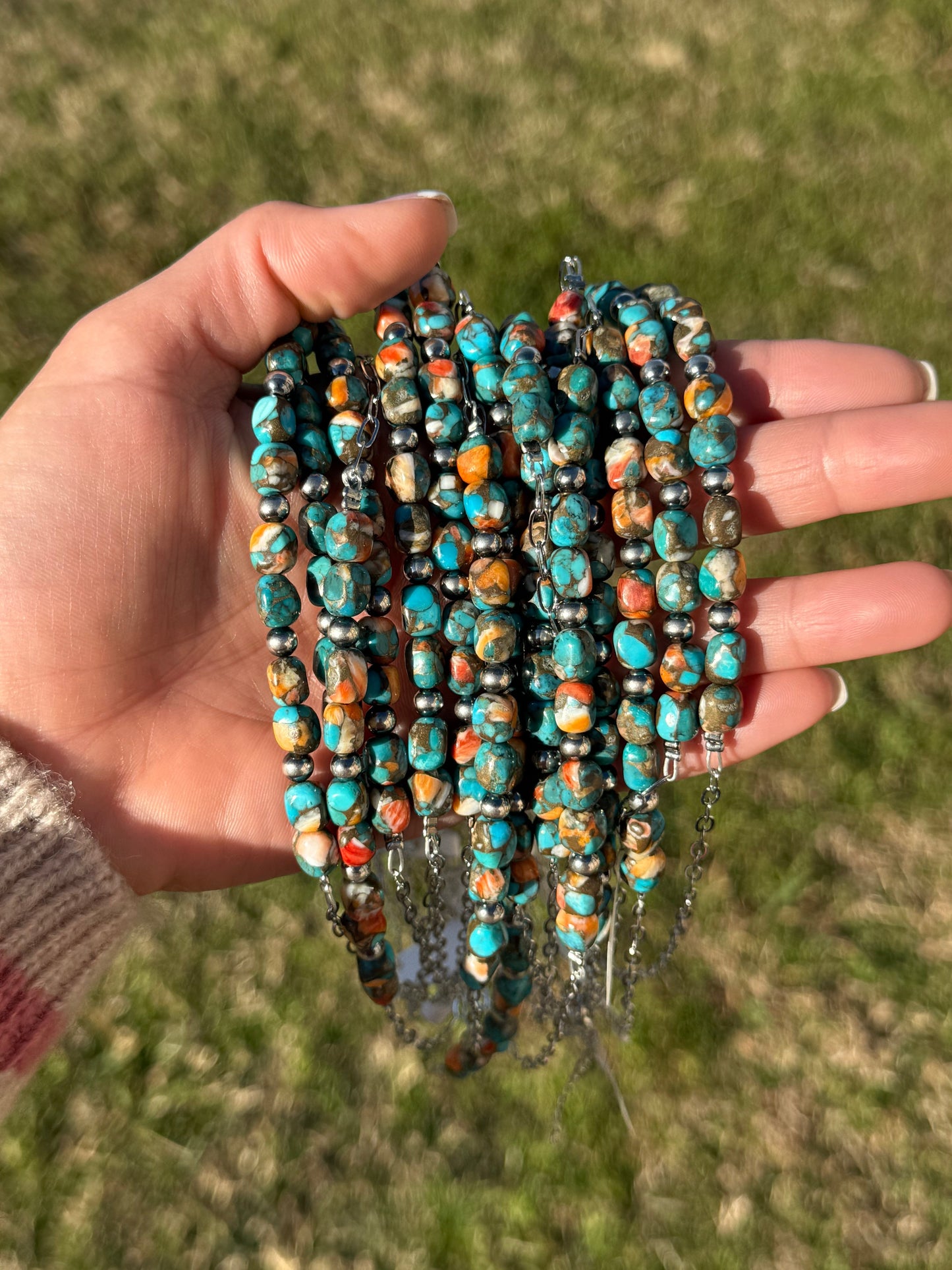 Turquoise & Spiny Oyster Pearl Necklace 16 inch