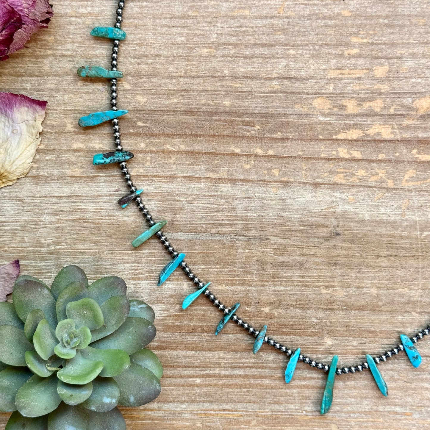 Sterling Silver Pearl & Long Blue Turquoise Necklace – 25”