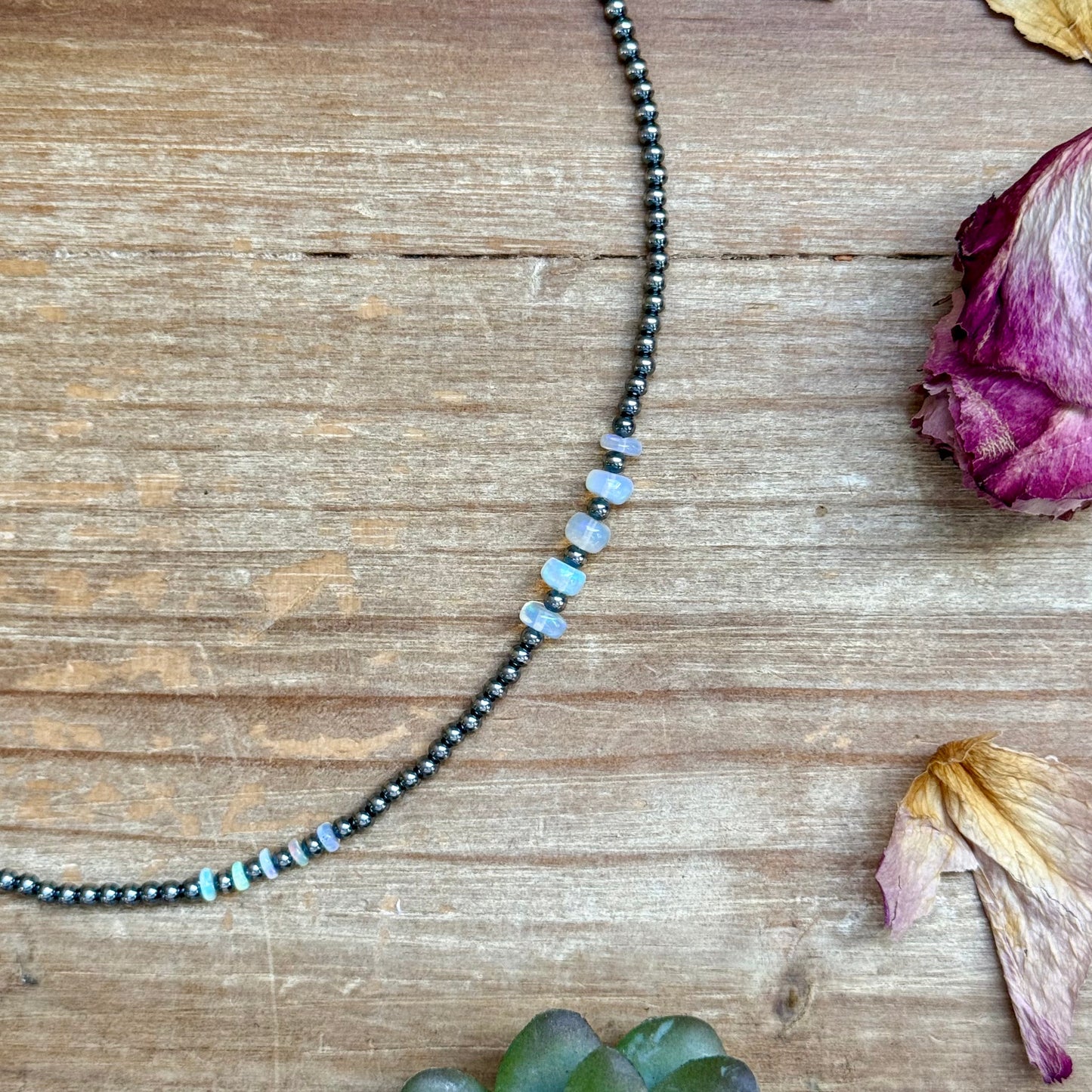 White Opal Necklace – Smooth 3 mm Beads – 16”