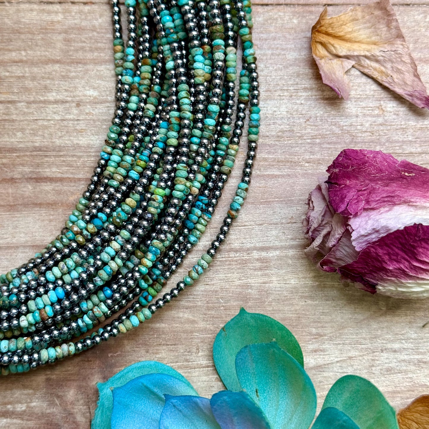 Faceted Turquoise Necklace with Sterling Silver Pearls – 18”