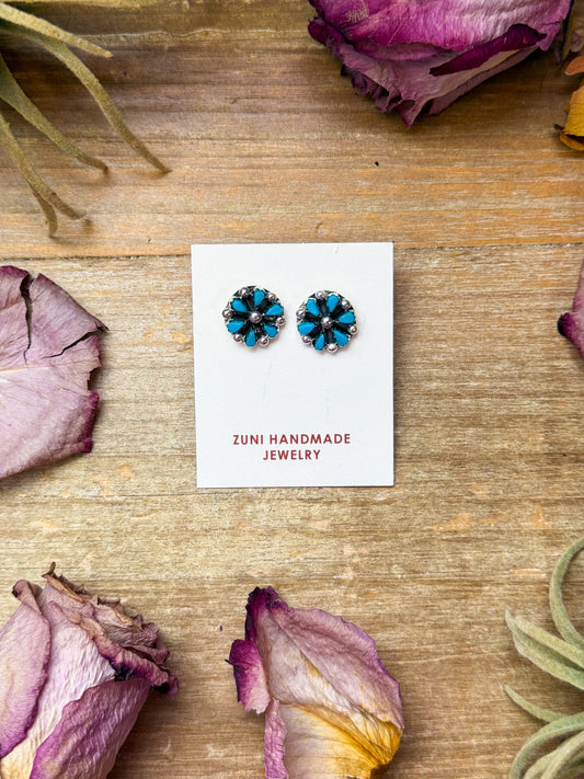 Zuni Kingman Turquoise Mini Cluster Stud Earrings