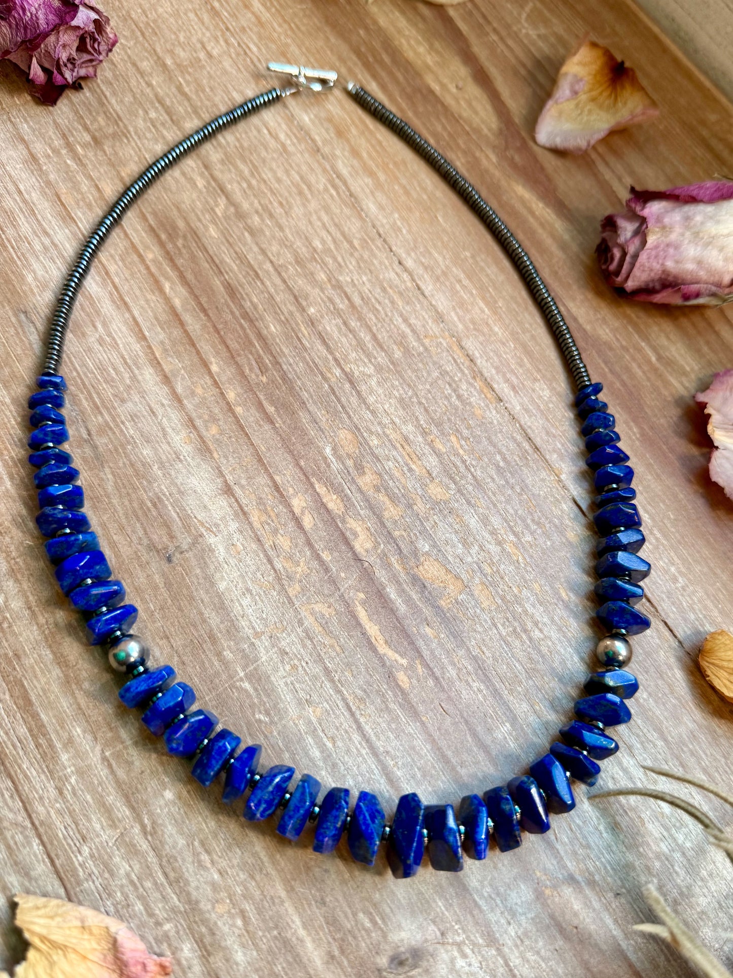 Faceted Lapis & Hematite Necklace – 21.5"
