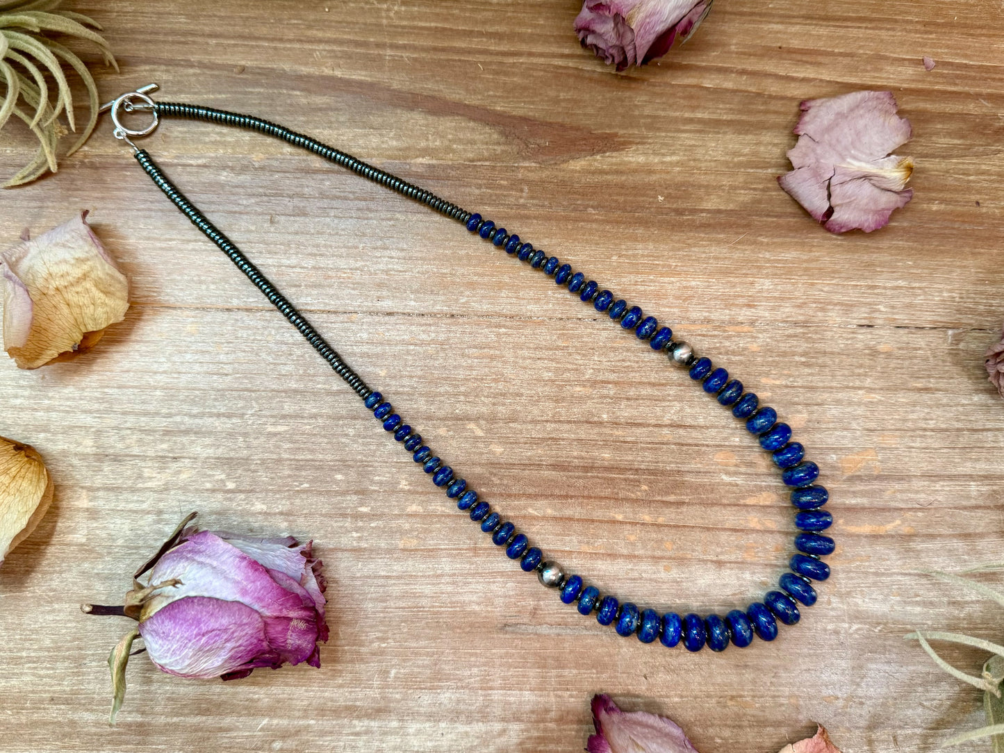 Lapis Rondelle & Hematite Necklace – 21"