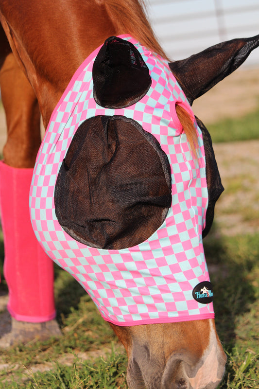 Checks Out (Pink/Turquoise) Fly Mask