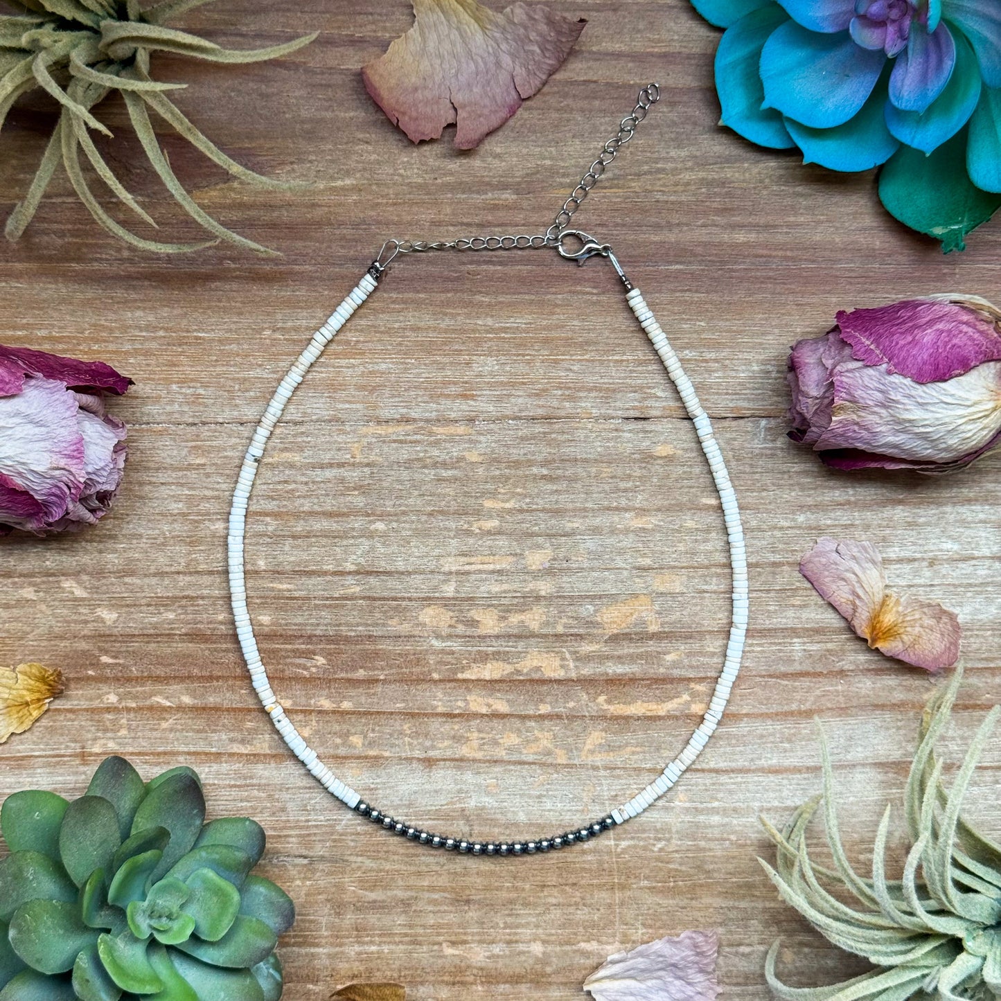 3 mm Sterling Silver Pearls choker on white 3mm magnesite