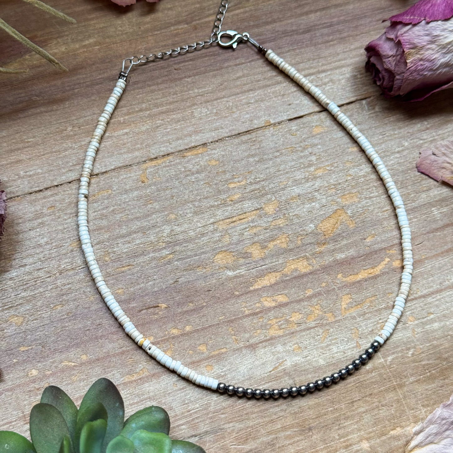 3 mm Sterling Silver Pearls choker on white 3mm magnesite