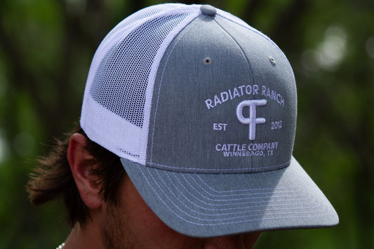 PF Brand Precurved Grey & White Meshback