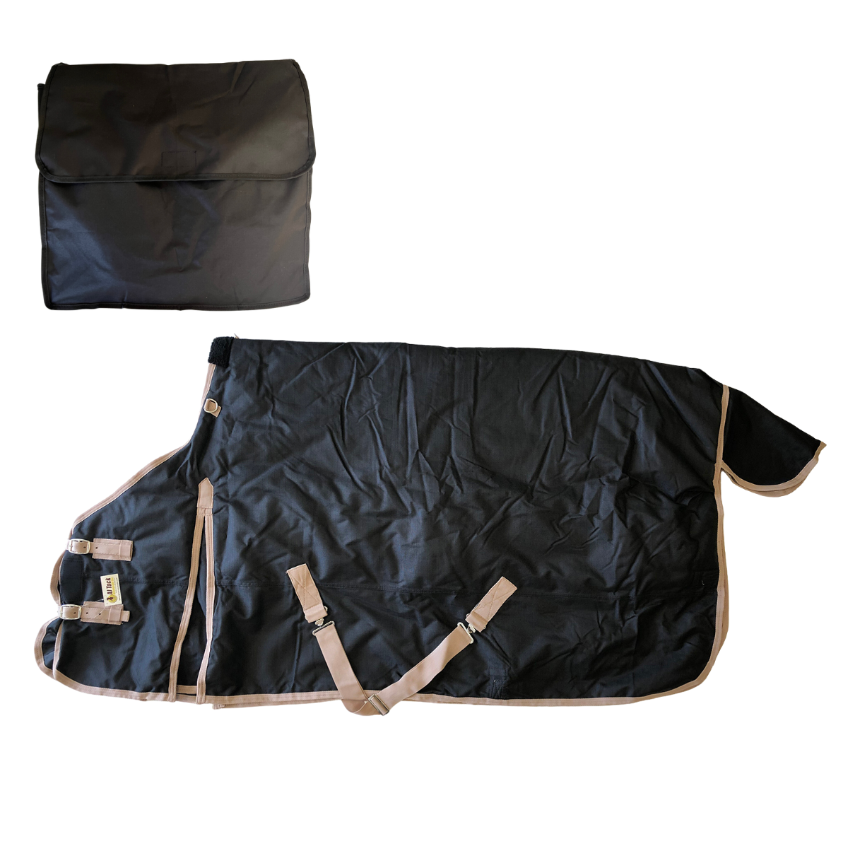 AJ Tack 1200D Horse Turnout Blanket with Storage Bag - Black