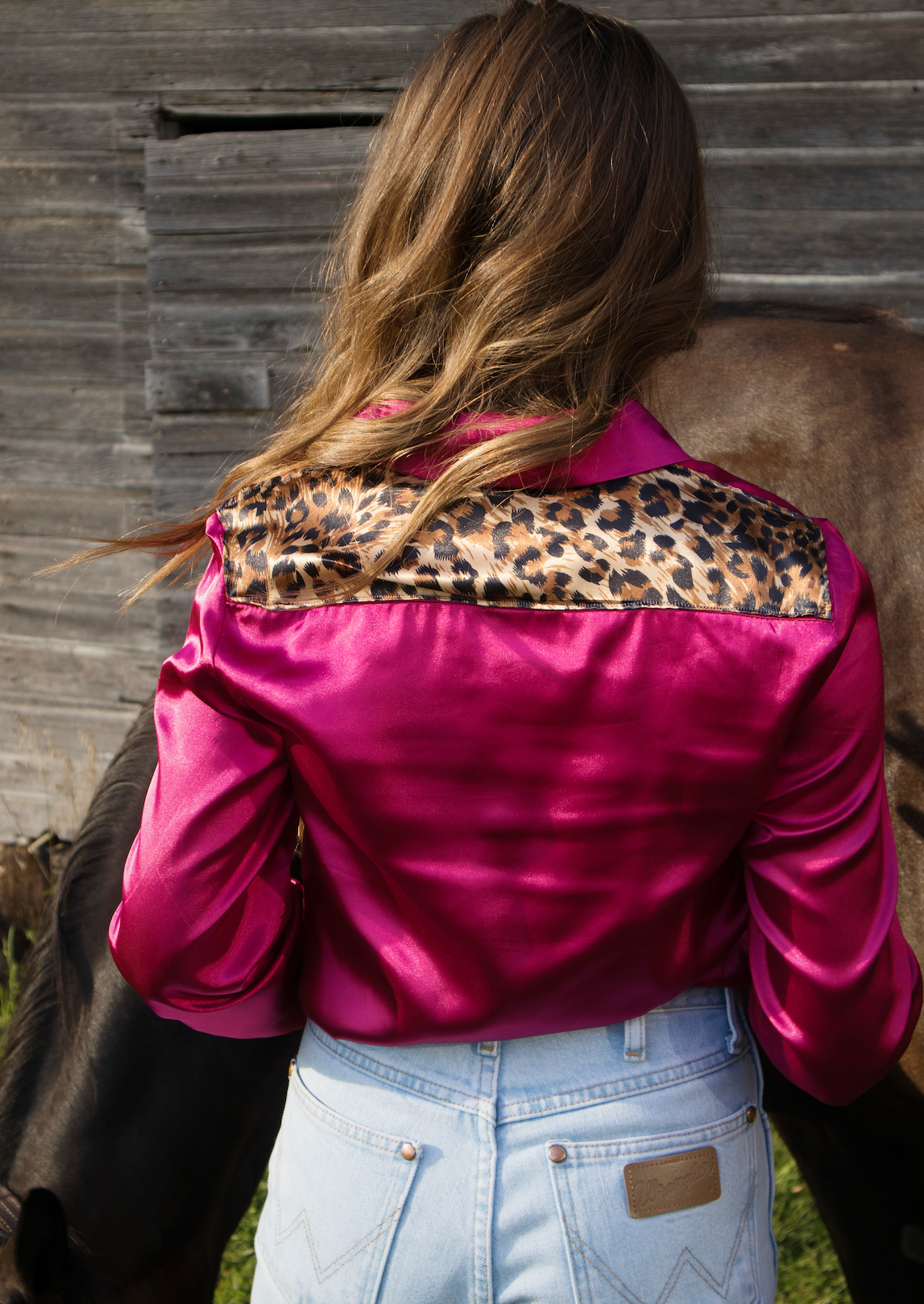 Leopard Hot Pink Satin Rodeo Shirt
