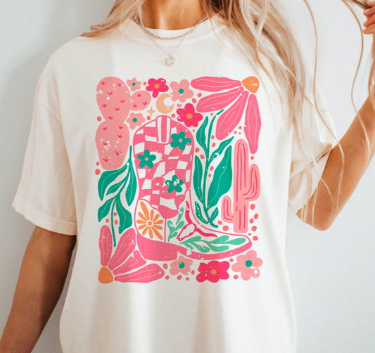 Boots & Flowers - Graphic Top