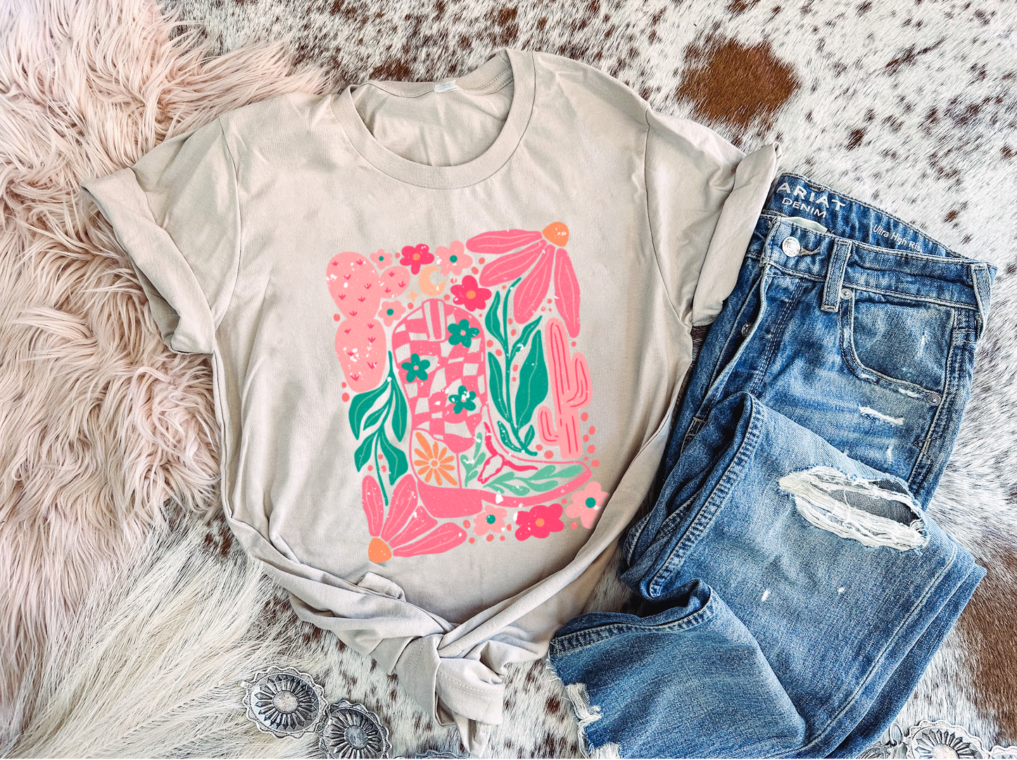 Boots & Flowers - Graphic Top